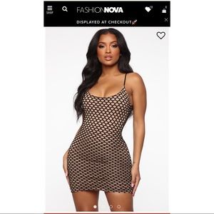 Fashion Nova Khloe Fishnet Mini Dress - Black/Tan